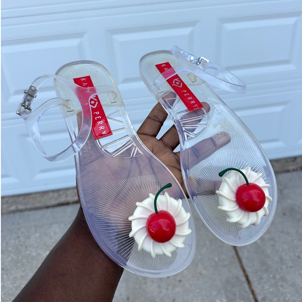 Katy Perry The Geli Clear PVC Jelly Sandals Cherry Red Women's Size 9 Shoes - Picture 11 of 13